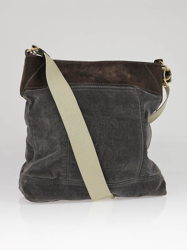 Yves Saint Laurent Grey Corduroy Suede Messenger Bag