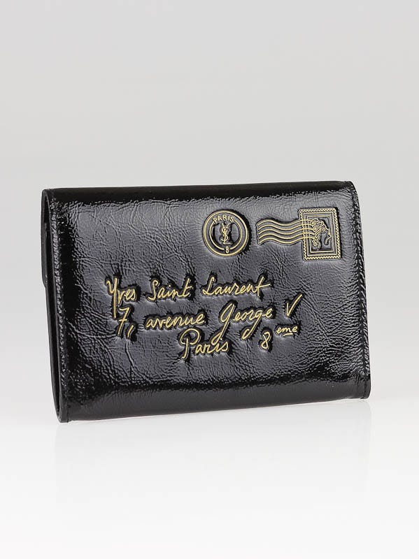 Yves Saint Laurent Black Patent Leather Y-Mail Card Case