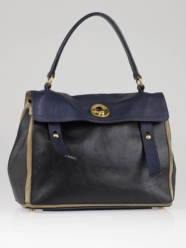 Yves Saint Laurent Brown/Navy Blue Leather and Suede Medium Muse Two Top  Handle Bag Yves Saint Laurent