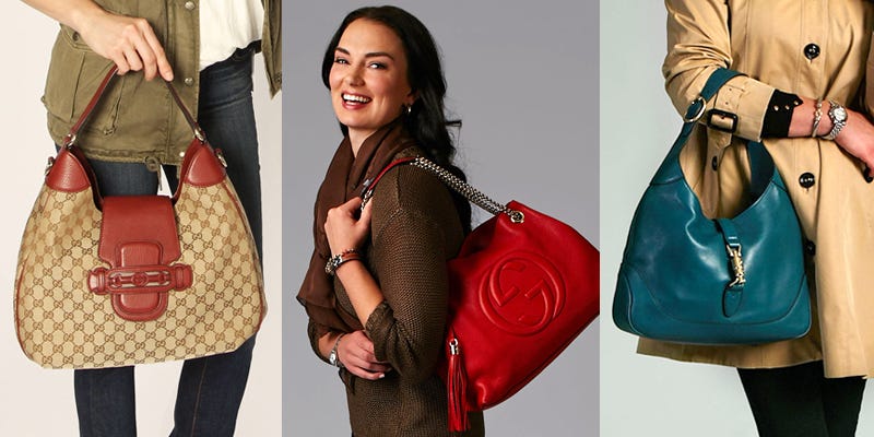 Many styles of Gucci handbags